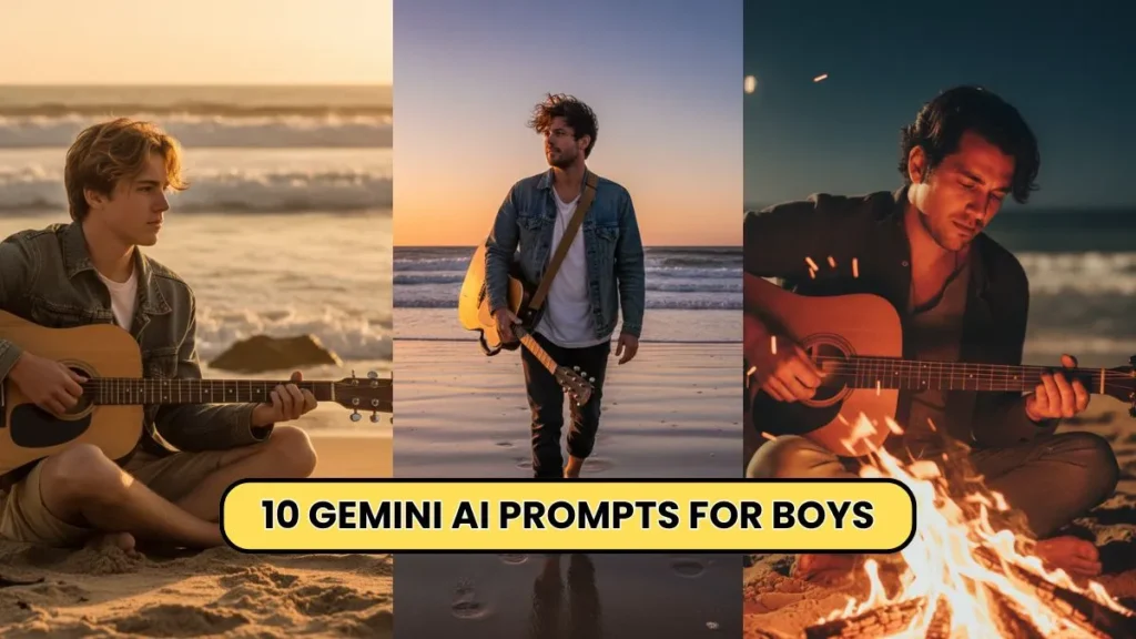 10 Gemini AI Prompts for Boys: Realistic Beach Guitar Photos